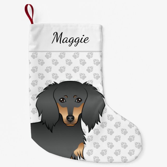 Petite Chaussette De Noël Tête de chien de Dachshund à cheveux longs et noir (Devant)