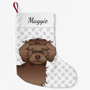 Petite Chaussette De Noël Tête de chien dessin animé Mini Goldendoodle marro