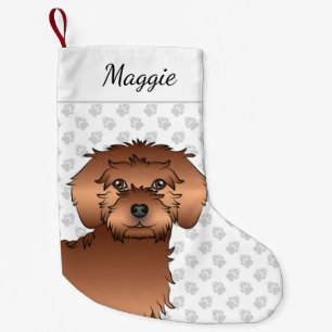 Petite Chaussette De Noël Tête de chien dessin animé Red Mini Goldendoodle &