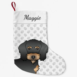 Petite Chaussette De Noël Tête de chien mignonne de teckel à poil dur noir e