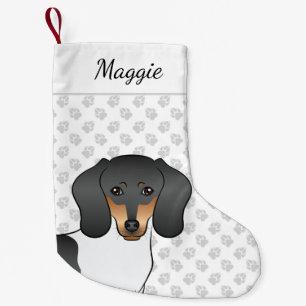 Petite Chaussette De Noël Tête de chien teckel à poil court pied noir et feu
