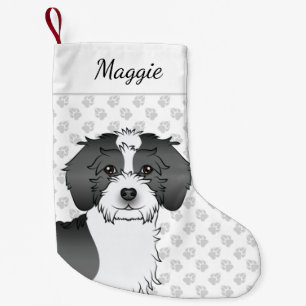Petite Chaussette De Noël Tête de Mini Goldendoodle Parti-color Noir & Nom