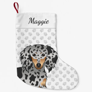 Petite Chaussette De Noël Tête de teckel à poil long noir et tan panaché