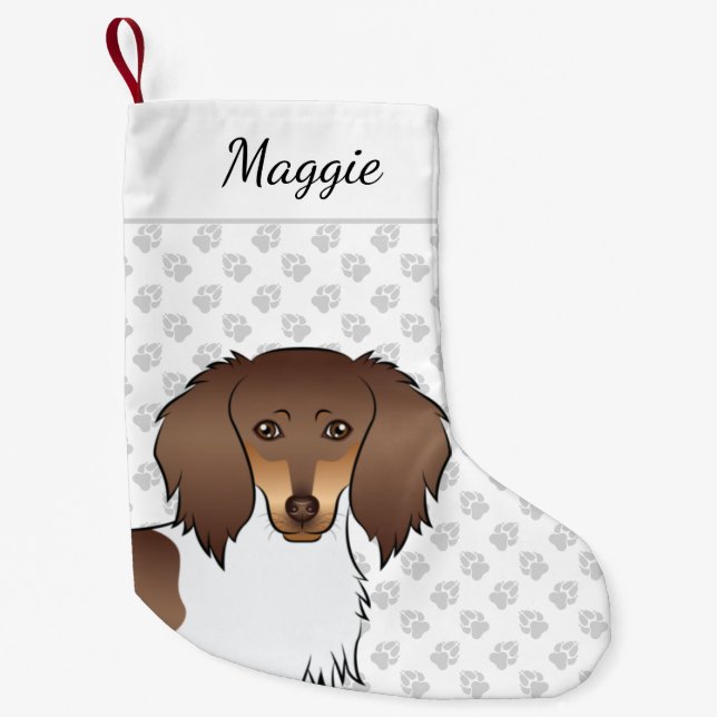 Petite Chaussette De Noël Tête de teckel à poil long piebalde chocolat et fe (Devant)