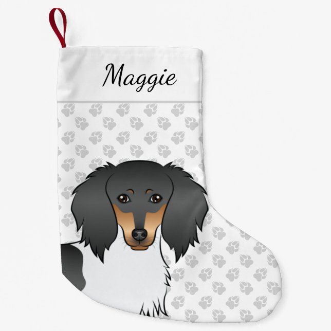 Petite Chaussette De Noël Tête de teckel à poil long piebalde noir et feu (Devant)