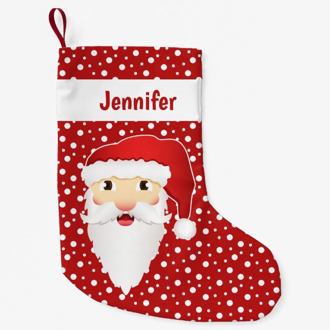 Petite Chaussette De Noël Tête Du Père Noël Avec Nom Personnalisé Rouge (Devant)