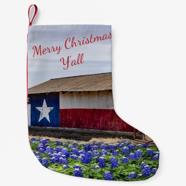 Petite Chaussette De Noël Texas Joyeux Noël Y'all Grange et Bluebonnets (Devant)