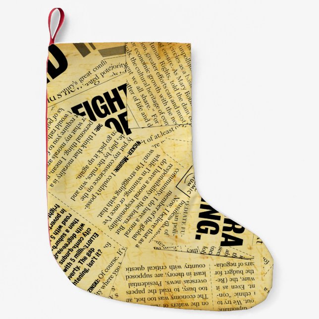 Petite Chaussette De Noël Texte du journal de presse avec vieux papier (Devant)