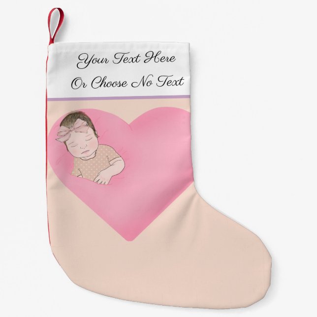 Petite Chaussette De Noël Texte personnalisé | Bébé couché amour Coeur rose (Devant)