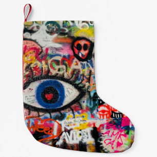 Petite Chaussette De Noël textile floral bleu et rouge