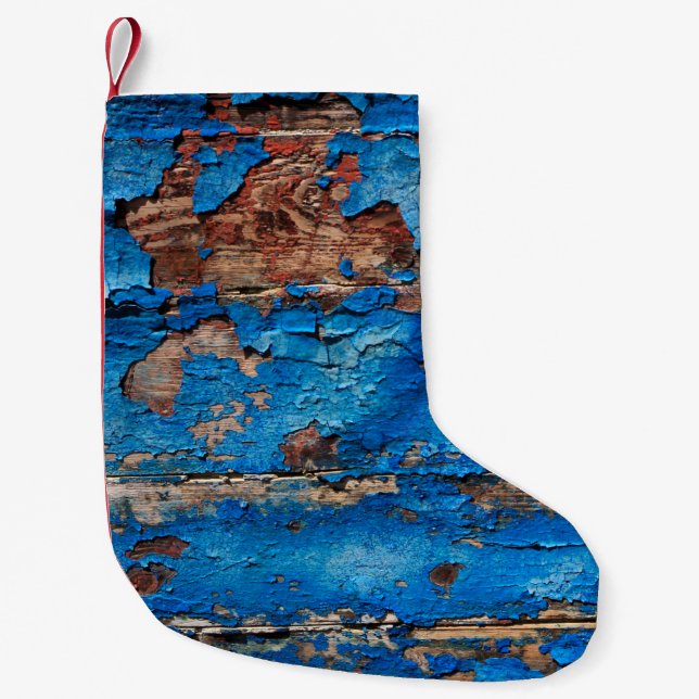 Petite Chaussette De Noël Texture arrière - plan bois bleu (Devant)