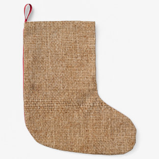 Petite Chaussette De Noël texture de burlap Brown, tissu rustique.