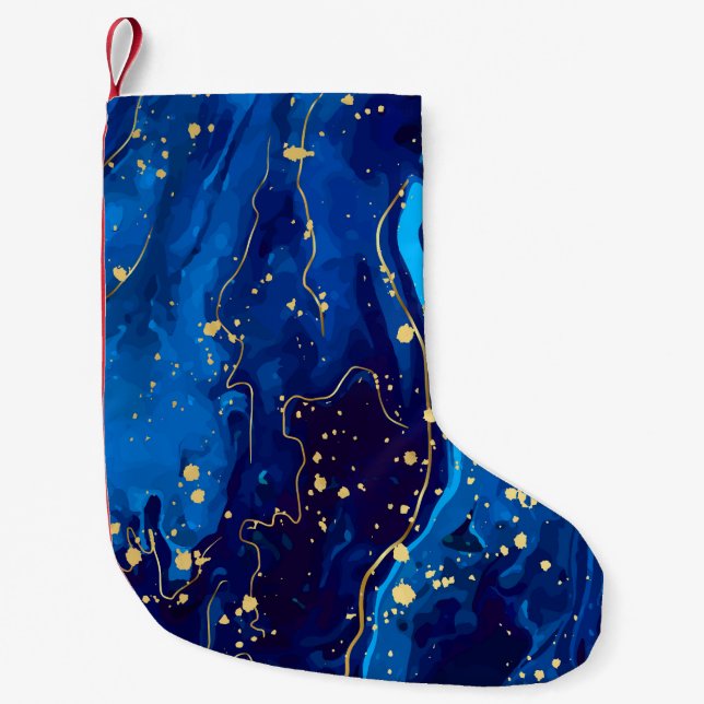 Petite Chaussette De Noël Texture de marbre bleu or luxueux (Devant)