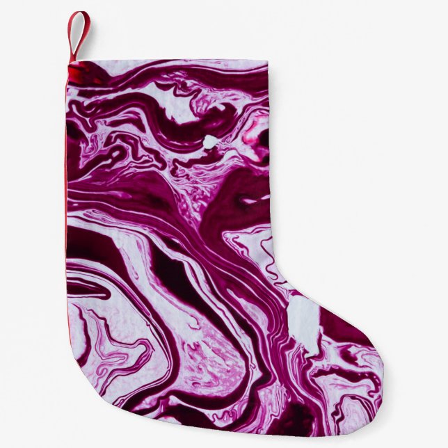Petite Chaussette De Noël Texture de marbre magenta : Art Abstrait des fluid (Devant)