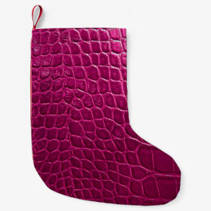 Petite Chaussette De Noël Texture de peau de crocodile rose