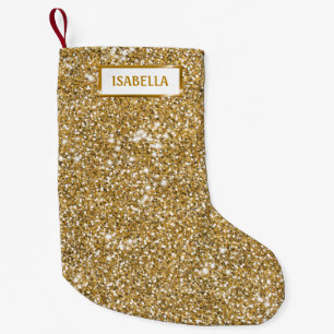 Petite Chaussette De Noël Texture de scintillement jaune doré faux avec nom
