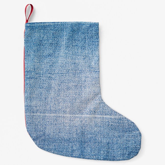 Petite Chaussette De Noël Texture des jeans en denim bleu (Devant)