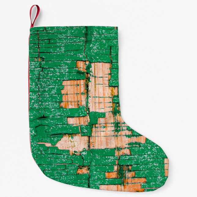 Petite Chaussette De Noël Texture d'une vieille clôture en bois avec peintur (Devant)
