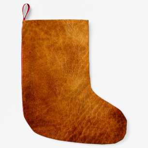 Petite Chaussette De Noël texture en cuir Brown