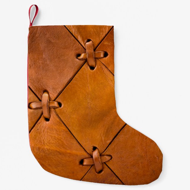 Petite Chaussette De Noël Texture en cuir, détails de selvage naturel. (Devant)