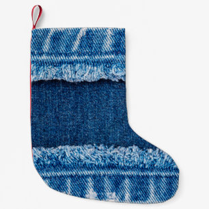 Petite Chaussette De Noël Texture en tissu de jean denim bleu