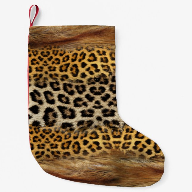 Petite Chaussette De Noël Texture fourrure : renard et léopard. (Devant)