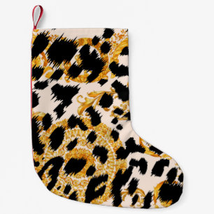 Petite Chaussette De Noël Texture léopard : motif baroque or.