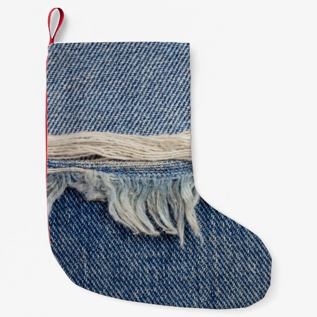 Petite Chaussette De Noël Textures déchiré jeans arrière - plan. (Devant)