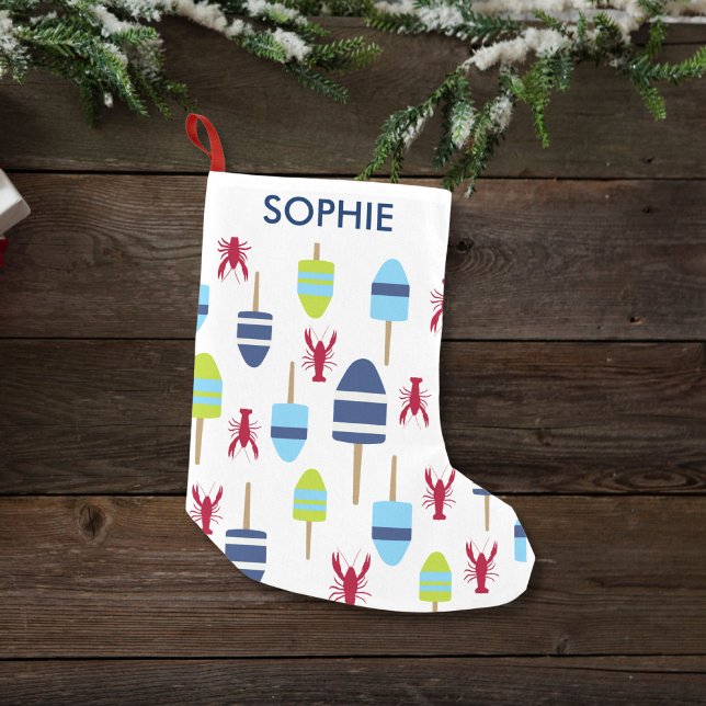 Petite Chaussette De Noël Thème nautique Bouée et homard monogrammée (Créateur téléchargé)