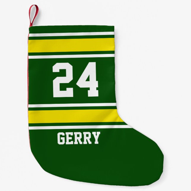 Petite Chaussette De Noël Thème sportif vert et jaune (Devant)