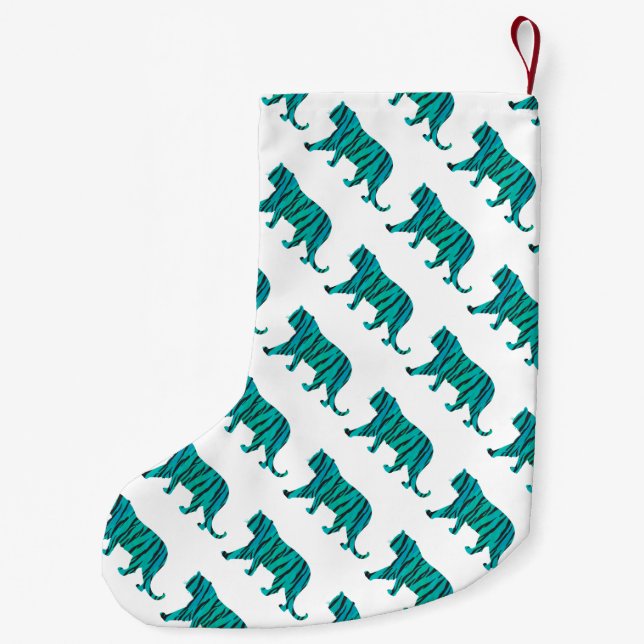 Petite Chaussette De Noël Tiger noir et Turquoise (Dos)