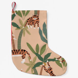 Petite Chaussette De Noël Tigers d'été Palmiers Exotiques