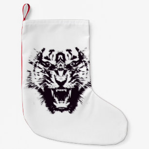 Petite Chaussette De Noël Tigre fâché déchiqueté de résumé noir et blanc