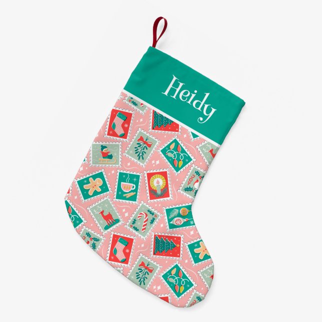 Petite Chaussette De Noël Timbres postés de Noël rétro (Devant (Accrochage))