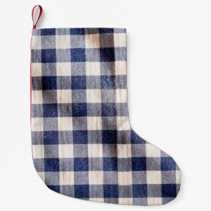 Petite Chaussette De Noël tissu bleu en vichy tissu tissu, chemise texture
