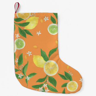 Petite Chaussette De Noël Tissu d'aquarelle en agrumes