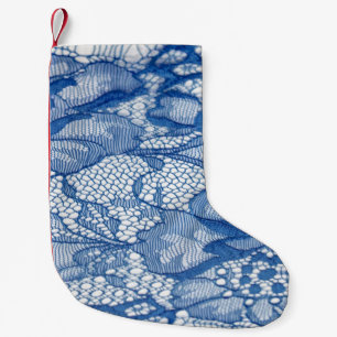 Petite Chaussette De Noël Tissu dentelle bleue, design de tulle africaine.