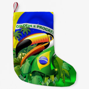 Petite Chaussette De Noël Toco Toucan avec drapeau brésilien