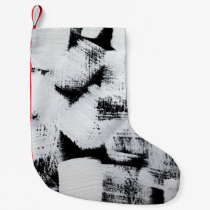 Petite Chaussette De Noël Toile peinte abstraite noir blanc.