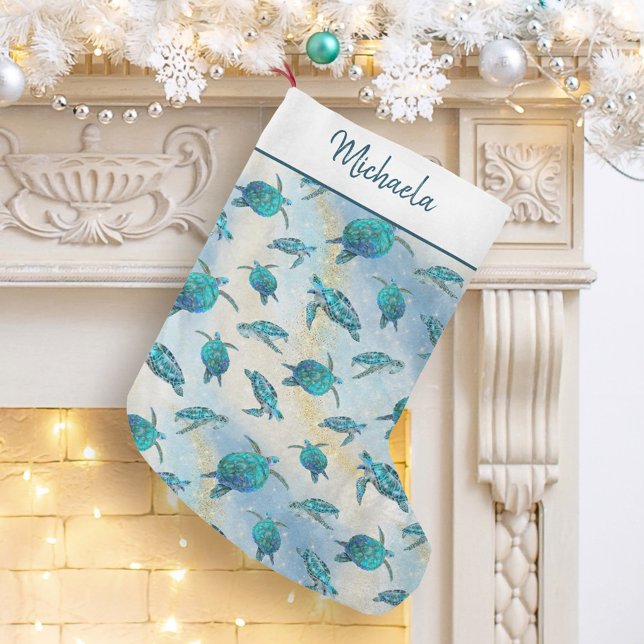 Petite Chaussette De Noël Tortue de mer Noël Tropical Beach Étincelle (Créateur téléchargé)