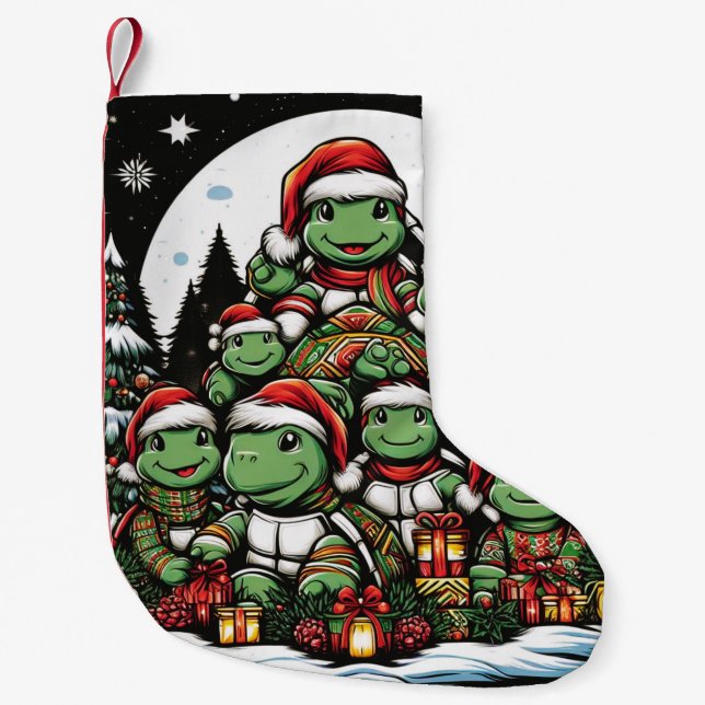 Petite Chaussette De Noël Tortue est heureuse avec les cadeaux de Noël (Devant)