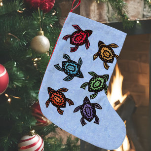 Petite Chaussette De Noël Tortues de natation abstraites colorées