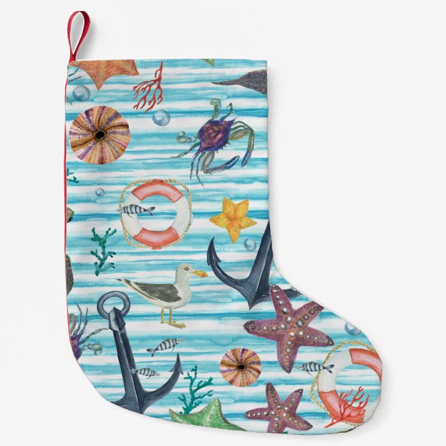 Petite Chaussette De Noël Tortues nautiques Seagul Starfish Motif (Devant)