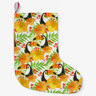 Petite Chaussette De Noël Toucan Bird Orange Flowers Green Leaves Tropical