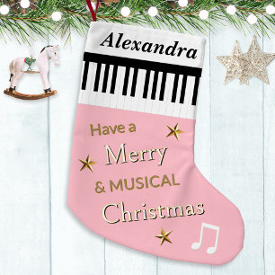 Petite Chaussette De Noël Touches de piano festives rose pâle personnalisées