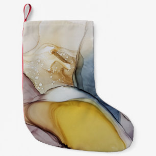 Petite Chaussette De Noël Tourbillons d'encre d'alcool, teinte jaune, abstra