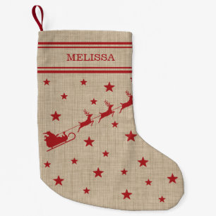 Petite Chaussette De Noël Traîneau et rennes du Père Noël & Texte Noël rusti