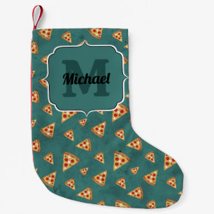Petite Chaussette De Noël Tranches de pizza cool motif sarcelle vintage Mono