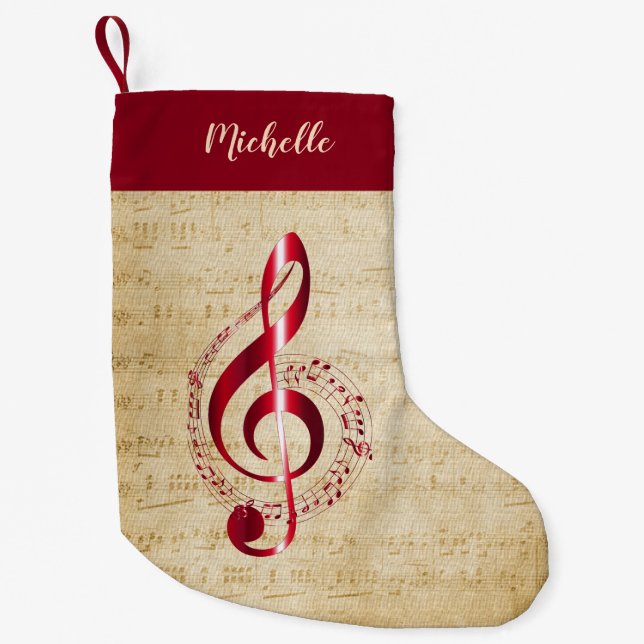 Petite Chaussette De Noël Treble Clef musique Vintage (Devant)