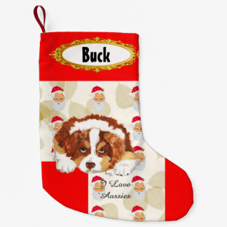Petite Chaussette De Noël Tri bas australien rouge du chiot w/Santa